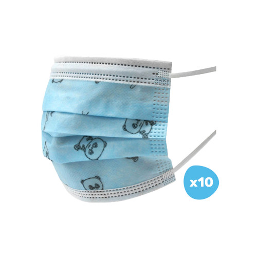 Hygienemasken für Kinder, blau mit Pandas, 10 Masken