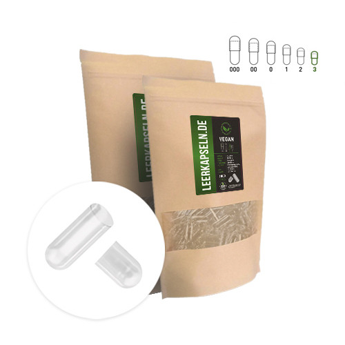 Leere Kapseln 3 – geöffnet, vegan, 1000 Stück