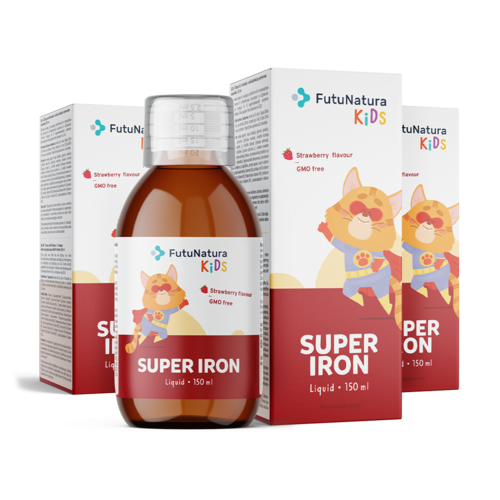3x Super Iron: Eisen + B-Vitamine – Flüssiges Nahrungsergänzungsmittel für Kinder, zusammen 450 ml
