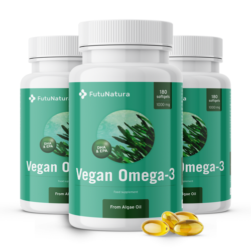 3x Veganes Omega-3 aus Algen 1000 mg, zusammen 540 Weichkapseln