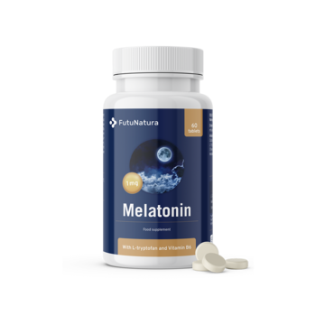 Melatonin. Melatonin je prehransko dopolnilo, ki vsebuje 1 mg melatonina na tableto. Melatonin prispeva k skrajšanju časa, potrebnega za zaspanost. Priporočen dnevni odmerek je 1 tableta na dan, zaužita pred spanjem.
