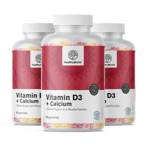3x Vitamin D3 + Calcium – Gummibonbons für Muskeln, Knochen und Zähne, zusammen 180 Gummibonbons