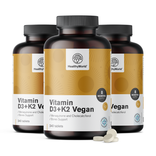 3x Vegane Vitamine D3+K2, zusammen 720 Tabletten