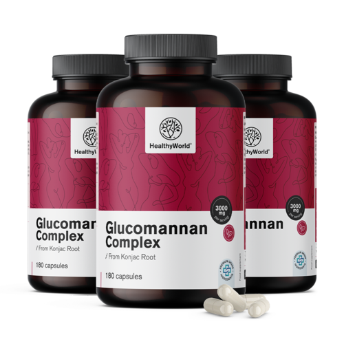 3x Glucomannan Komplex 3000 mg, zusammen 540 Kapseln