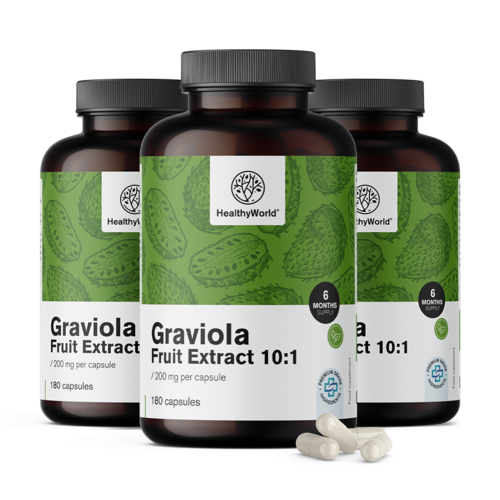 3x Graviola 200 mg – Extrakt 10:1, zusammen 540 Kapseln