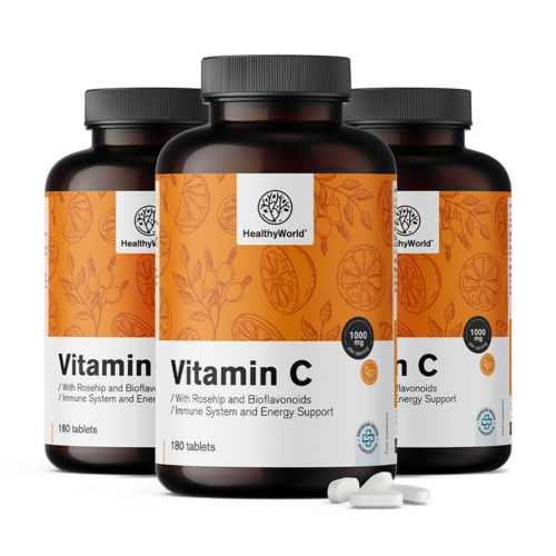 3x Vitamin C 1000 mg – mit Hagebutte und Bioflavonoiden, zusammen 540 Tabletten
