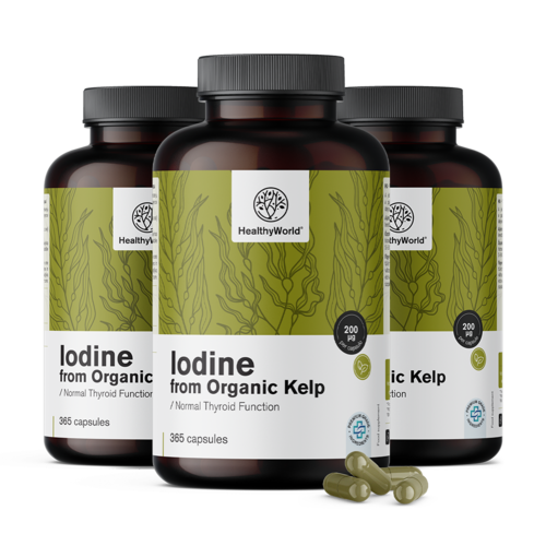 3x Natürliches Jod 200 µg – aus BIO Kelp, zusammen 1095 Kapseln