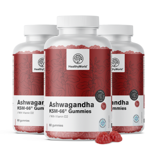 3x Ashwagandha KSM-66 300 mg, zusammen 180 Gummibonbons