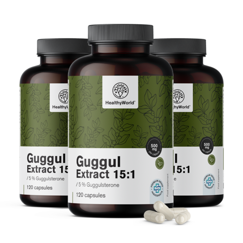 3x Guggul 500 mg – Extrakt 15:1, zusammen 360 Kapseln