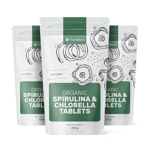 3x BIO Algen Spirulina + Chlorella, zusammen 1200 Tabletten
