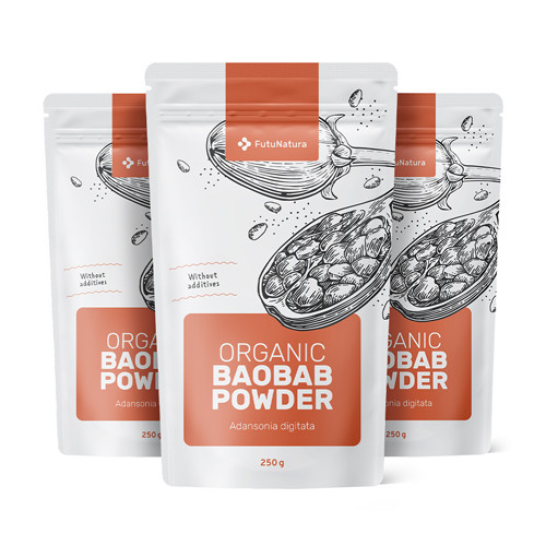 3x BIO Baobab Pulver, zusammen 750 g