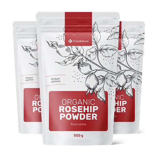 3x BIO Hagebutte Pulver, zusammen 1500 g