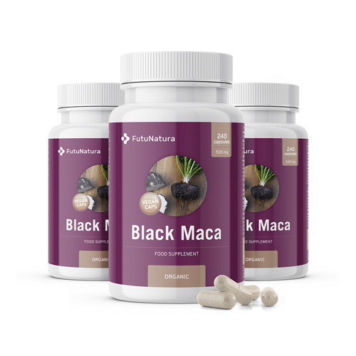 3x BIO Schwarze Maca, zusammen 720 Kapseln