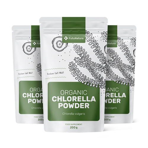 3x BIO Chlorella Pulver, zusammen 600 g