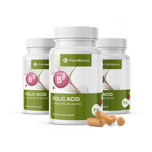 3x Folsäure - Folat B9, zusammen 90 Kapseln