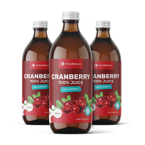 3x 100 % Moosbeerensaft, zusammen 1500 ml
