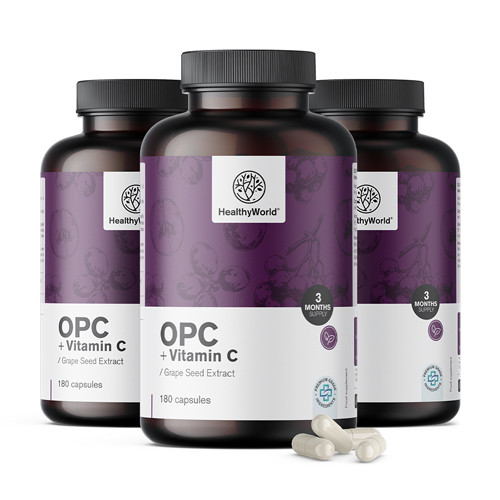 3x OPC – aus Traubenkernen + Vitamin C, zusammen 540 Kapseln