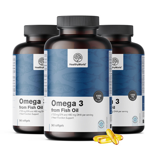 3x Omega-3 1000 mg – aus Fischöl, zusammen 1095 Weichkapseln