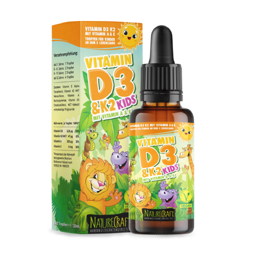 Vegane Vitamine D3 + K2 in Tropfen – für Kinder, 20 ml