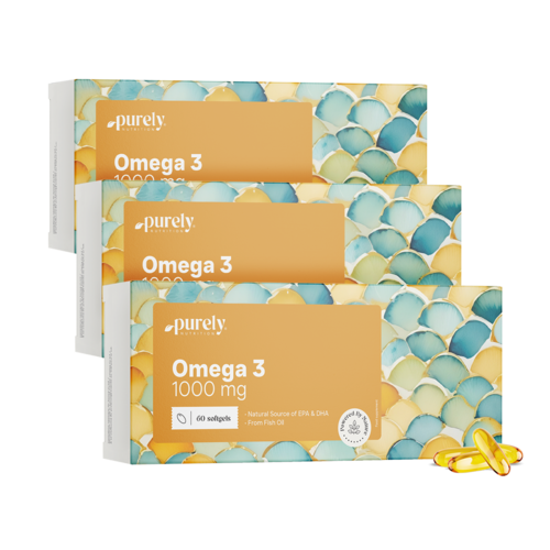 3x Omega-3 1000 mg – aus Fischöl, zusammen 180 Weichkapseln