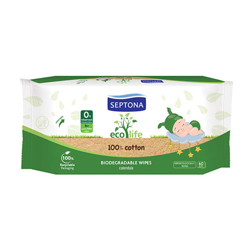 Ecolife Baby Feuchttücher – biologisch abbaubar, 60 Stück
