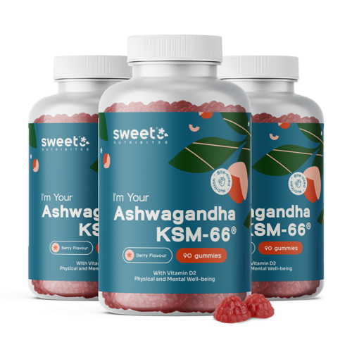 3x Ashwagandha KSM-66 300 mg, zusammen 270 Gummibonbons