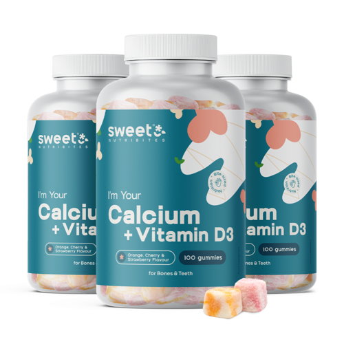 3x Calcium + Vitamin D3 – Gummibonbons für Muskeln, Knochen und Zähne, zusammen 300 Gummibonbons