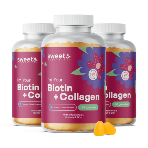 3x Biotin + Kollagen – Gummis für Haare, Haut und Nägel, zusammen 405 Gummibonbons
