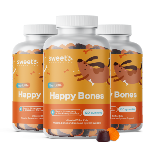3x Happy Bones – Gummis für Kinder mit Vitamin D3, zusammen 360 Gummibonbons
