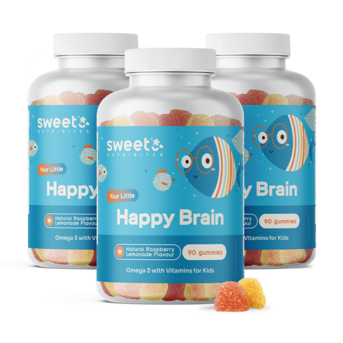 3x Happy Brain – Gummis für Kinder mit Omega-3-Fettsäuren, zusammen 270 Gummibonbons