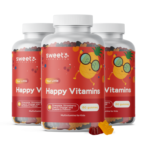3x Happy Vitamins – Gummis für Kinder mit Multivitaminen, zusammen 450 Gummibonbons