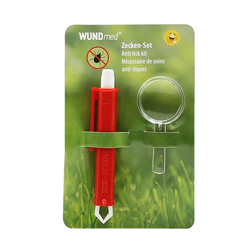 Pinzette für Zecken mit Vergrößerungsglas.